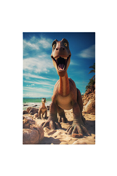 StoryGift Romania Tablou Canvas: Dinozaur Uimit Pe Plajă- Animații Pictura Di...