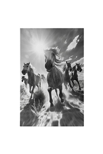 StoryGift Romania Tablou Canvas: Animal 6 Cai Alergând- Fotografie Alb-negru ...