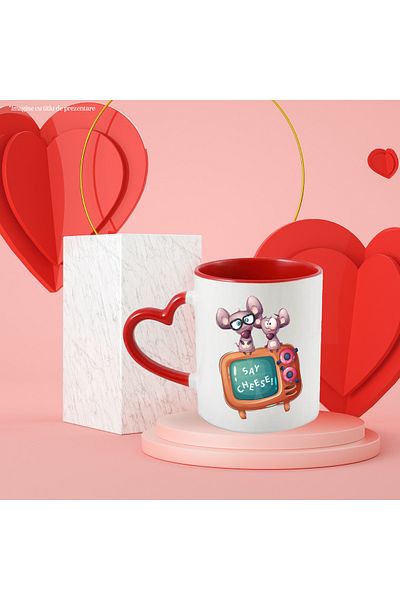 StoryGift Romania Mug With English Message Say Cheese, Mice, Television, Glasses, Cheese, Multi, With, STG