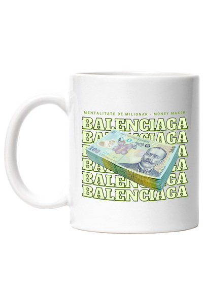 StoryGift Romania Cana __balenciaga_ - 100 Lei Romanesti, 330ml, Ceramic Cu Maner Alb, Cu Maner Alb St,stg