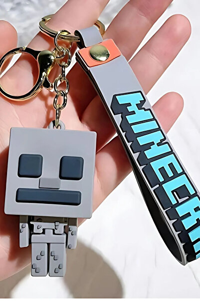 ŞEN AKSESUAR Minecraft Gri Iskelet Anahtarlık Figürü Aksesuar Çanta Süsü Silikon 3d Aksiyon Figürü