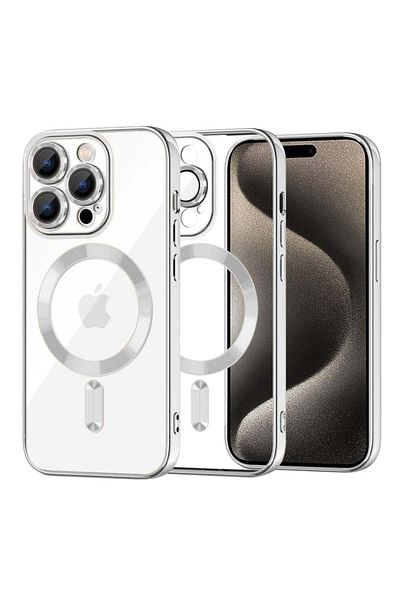 SKYDDAR INNOVATION Husă pentru iPhone 15 Pro Max, Luxury Shield Magsafe, protecție antișoc, argintie, set autocolante
