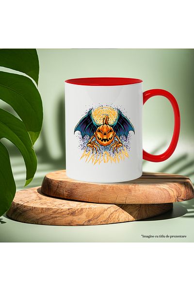 StoryGift Romania Halloween Mug: Pumpkin, Moon, Claws, Hands, Wings, Bat, Multicolor 330 m, With ,STG