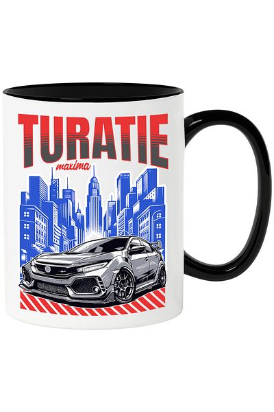 StoryGift Romania Cana Turatie Maxima Masina In Oras Viteza , 330ml, Ceramica Cu Maner Negru, Cu Maner ,stg