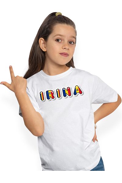 StoryGift Romania Kids Girls T-Shirt With Name Irina, Romania, Supporter, Romanian Flag, Patriot 100%