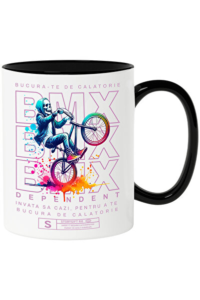 StoryGift Romania Cana Bmx Dependent - Bucura-te De Calatorie, Schelet Pe Bicicleta, 330ml, Cerami, Cu ,stg
