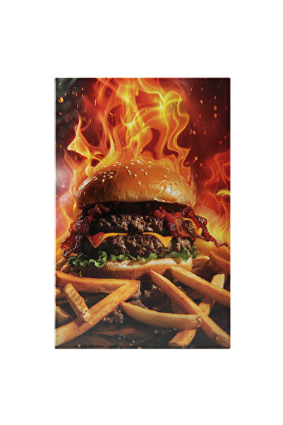 StoryGift Romania Tablou Canvas Burger Delicios Flambat Cu Cartofi Prajiti Imprejur, O Masa Gustoasa Cu Burger S
