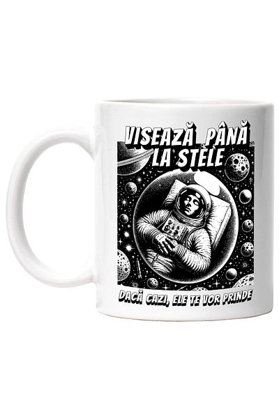 StoryGift Romania Cana Astronaut Vis. Viseaza Pana La Stele, 330ml, Ceramic Cu Maner Alb, Cu Maner Alb,stg