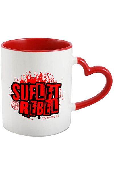 StoryGift Romania Cana Suflet In Flacari Rebel, 330ml, Ceramica Cu Maner Inim...