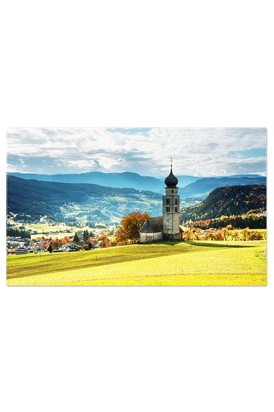 StoryGift Romania Tablou Canvas - Capela Din Dolomiti, Italia - Peisaj De Toamna