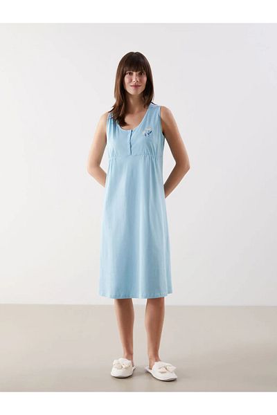 LC Waikiki Lcw dream blue u-neck floral embroidered maternity nightgown