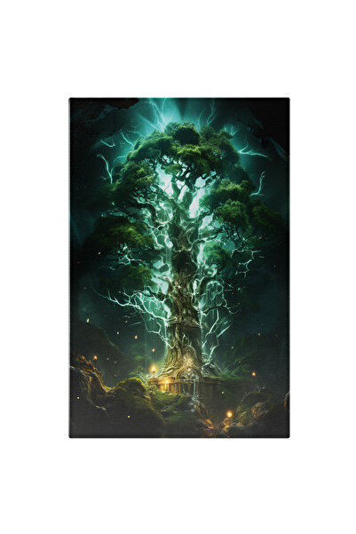 StoryGift Romania Tablou Canvas: Copac Magic Lovit De Fulger Furtuna Lumea Zanelor Pictura Digitala