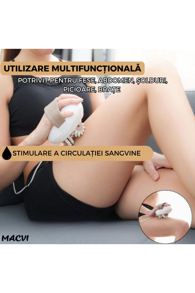 MACVI Macvi® Electric Massager, 2 Speeds, 6 Rotating Wheels, Anti-Cellulite and Relaxing, White/Brown