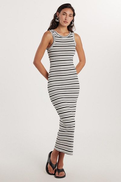 Tudors Rochie de damă, slim fit, slim fit, cu mâneci zero, cu decolteu, în dungi