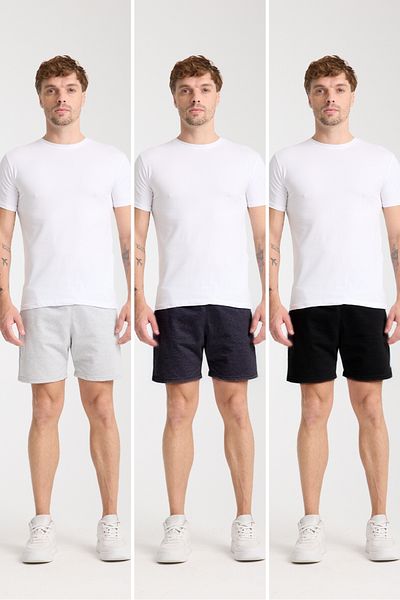 atlanticsport Men's Short Size 3-Piece Super Advantage Set Seasonal Basic Combed Cotton Shorts with Side Pockets