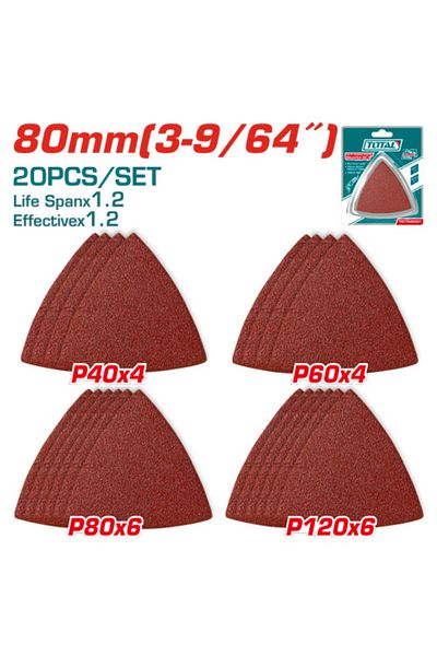 TOTAL Delta 80mm Triangle Sandpaper 20pcs/set P40x4/p60x4/p80x6/p120x6