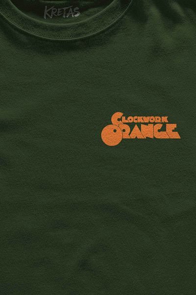 Kretas Χακί T-shirt Clockwork Orange Αυτόματο Πορτοκαλί Βιβλίο Ταινία Μίνιμαλ Μπροστινό Unisex T-shirt