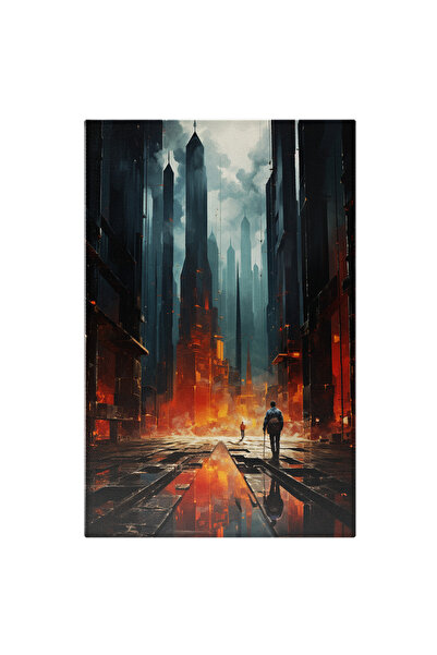 StoryGift Romania Tablou Canvas: Ilustratie Cu Un Peisaj Futurist - Blocuri I...