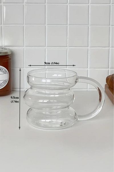 MİEN Mien Borosilicate Glass Cup with Handle Macaron Sliced ​​400 ml
