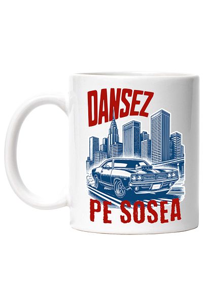 StoryGift Romania Cana Dansez Pe Sosea Masina Vintige In Oras Viteza, 330ml, Ceramic Cu Maner Alb, Cu M,stg