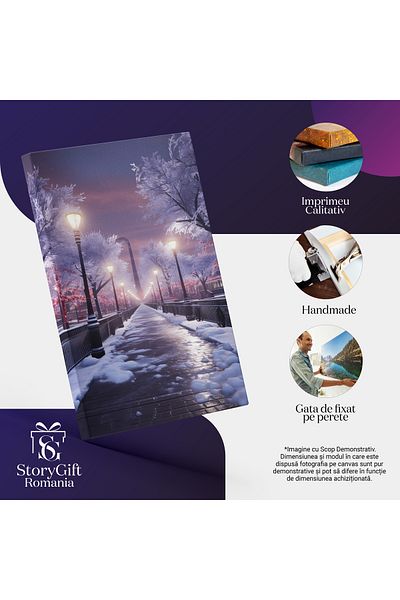 StoryGift Romania Tablou Canvas: Iarna Perfecta Peisaj Uimitor De Iarna Copacii Cu Ramuri De Zapada Cu Lumini Si