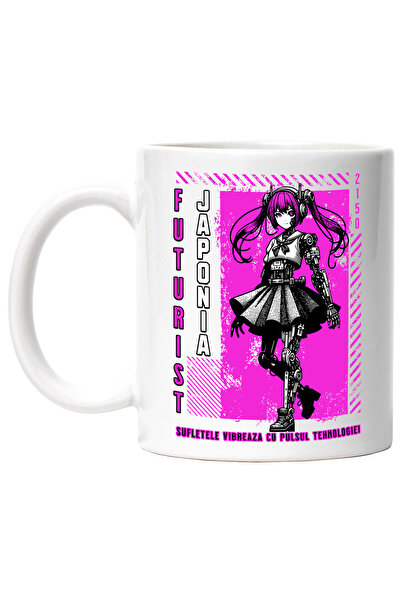 StoryGift Romania Cana Fata Cu Codite Robot Japonia Futurista, 330ml, Ceramic...