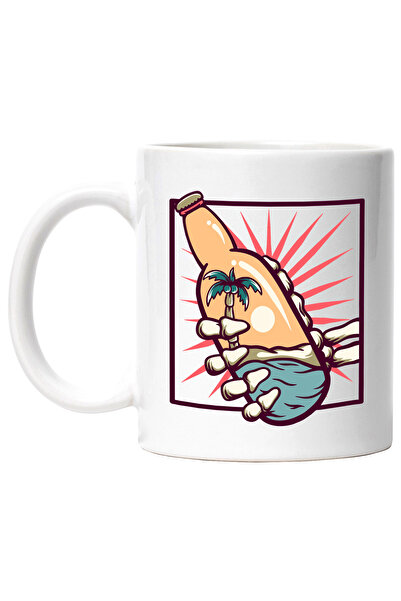 StoryGift Romania Cana Cu Sticla, Ocean, Insula, Palmier, Apus, Schelet, Mana, Multicolor 330 Ml, , Cu ,stg