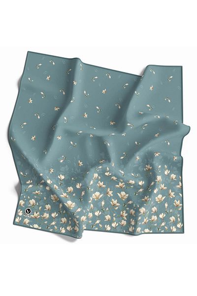 VİOLLA Φουλάρι Petrol Green Twill - Τραγανό μοτίβο λουλουδιών, 90x90, χωρίς μετάξι