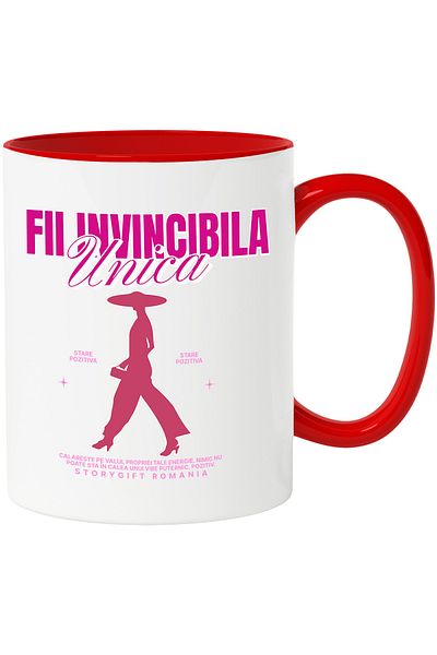 StoryGift Romania Mug Motivational Message Woman With Hat Text Be Invincible Be Unique, 330ml,, With