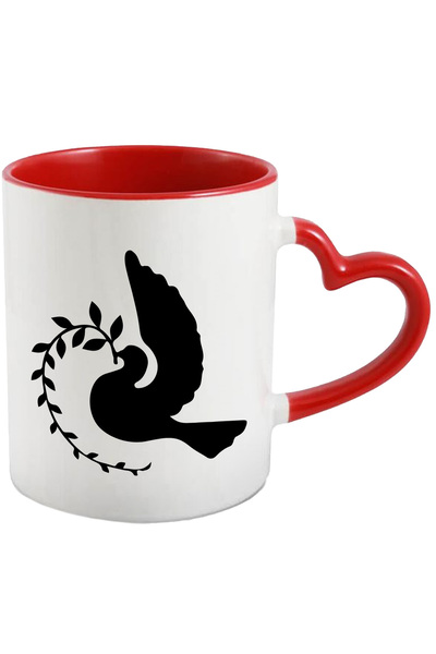 StoryGift Romania Cana Cu O Porumbita Care Tine O Ramurica Cu Maner Inima Ros...