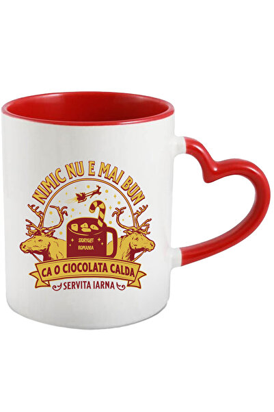 StoryGift Romania Cana Nimic Nu E Mai Bun Ciocolata Calda Craciun, 330ml, Ceramica Cu Maner Inima , Cu ,stg