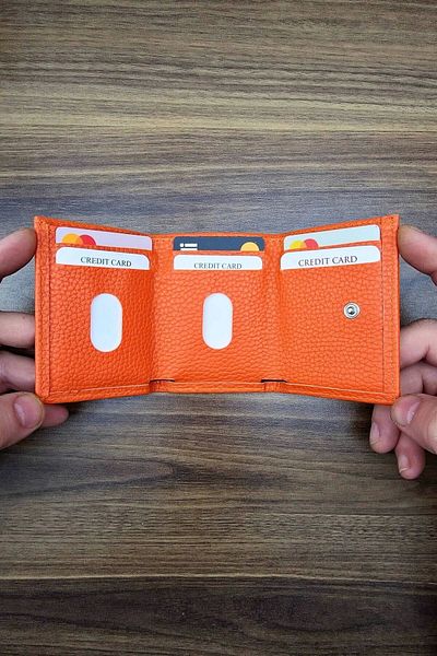 VANİLLA COLLECTİON Super Thin and Small Model Orange Wallet with Snap Fastener Large Paper Money Compartment 8 Card Capacity