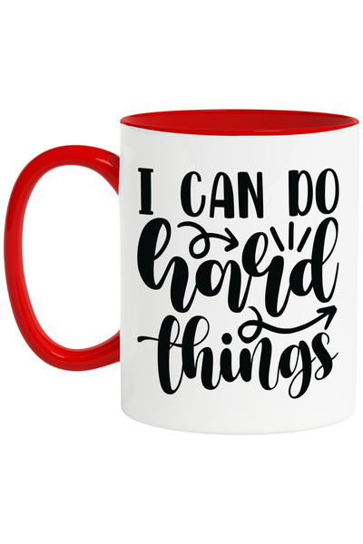 StoryGift Romania Cana Cu Textul "i Can Do Hard Things" - Pot Face Lucruri Grele Cu Maner Rosu, Cu Mane,stg