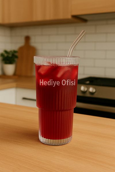 hediyeofisi كوب ميكا زجاجي بنمط أوريغامي مع قش وغطاء| زجاج القهوة والعرض I زجاج الكوكتيل