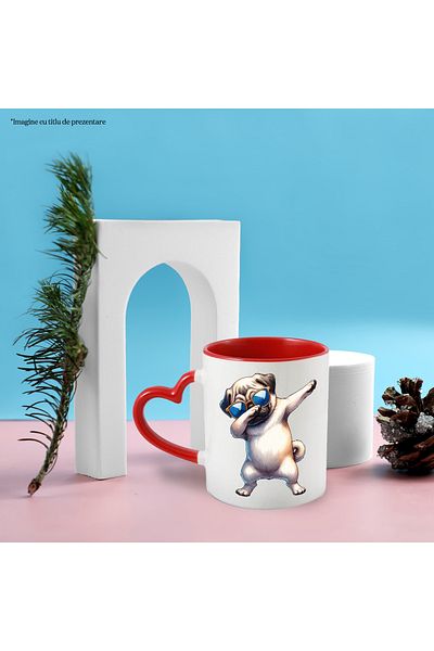 StoryGift Romania Mug with a dancing Pug puppy | with sunglasses | illustration | funny, With ,STG.