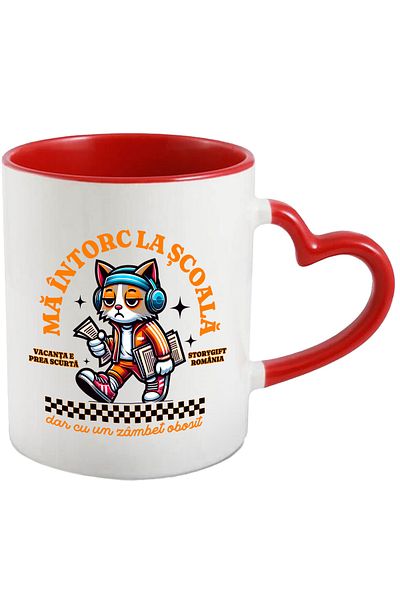 StoryGift Romania Cana Pisica Obosita Motan Cool Ma Intorc La Scoala, 330ml, Ceramica Cu Maner Ini, Cu ,stg