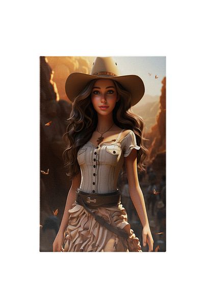 StoryGift Romania Tablou Canvas: Portret Feminin In Vestul Salbatic - Fata Draguta Palarie Oameni In Spate Pictu