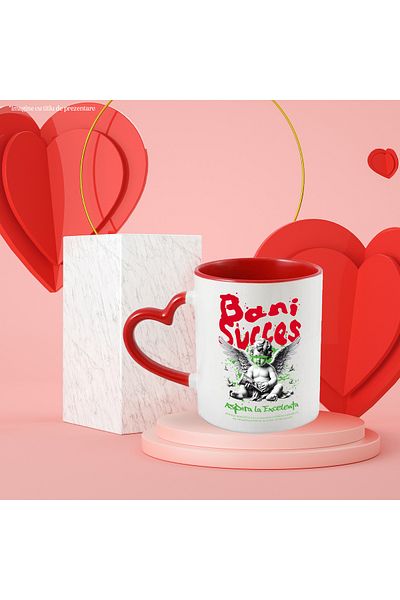 StoryGift Romania Angel Mug, Money, Success - Aspiring to Excellence, 330ml, Ceramic with Heart Handle R, With,STG.