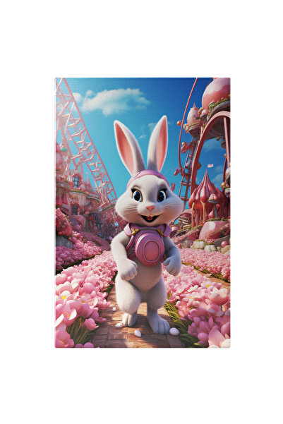 StoryGift Romania Tablou Canvas: Mama Iepure Cu Ghiozdan Roz Si Urechi Lungi Cu Bentita Langa Parcul De Flori Ro