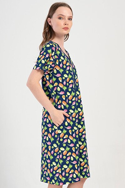 VİENETTA Women's Large Size Short Sleeve Zipper Home Dress C1T1N2O904