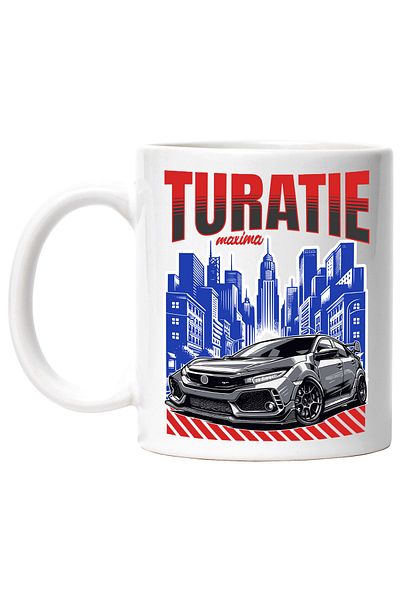 StoryGift Romania Cana Turatie Maxima Masina Viteza Adrenalina, 330ml, Ceramic Cu Maner Alb, Cu Maner A,stg