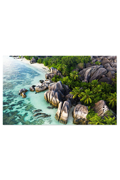 StoryGift Romania Tablou Canvas Plaja Anse Source D'argent, La Digue, Seychelles, Vedere Aeriana, Apa Cristalina,