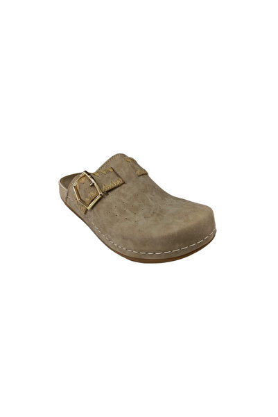 BENTO 41012 Beige Women's Front-Closed Daily Leather Anatomical Slippers