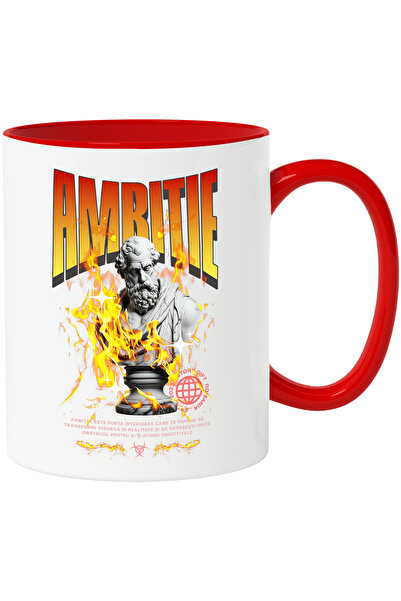 StoryGift Romania Cana Ambitie, 330ml, Ceramic Cu Maner Rosu, Cu Maner Rosu S...