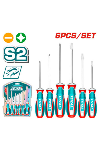 TOTAL طقم مفكات براغي يد ربر نوع اول 6pcs/set عادي / مصالب