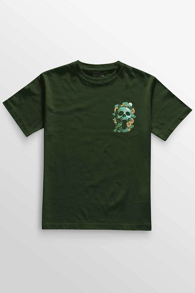 Kretas Μπλουζάκι Unisex Χακί Μπλουζάκι Sugar Skull Skeleton Rose Skull Rose Minimal μπλουζάκι με στάμπα μπροστά
