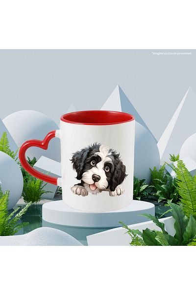 StoryGift Romania Mug with a cheerful dog | illustration | furry | black and white | listens to its master, With ,STG