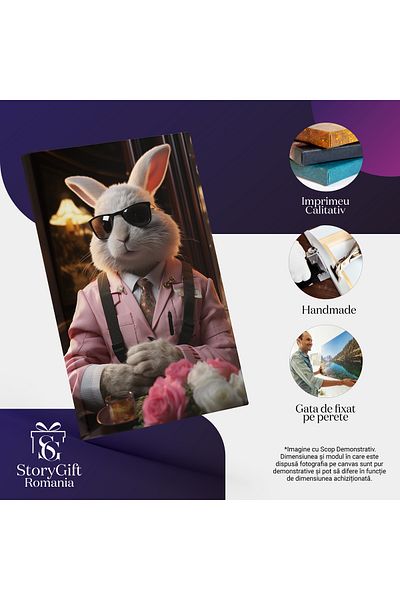 StoryGift Romania Tablou Canvas: Iepurele Baron Roz În Așteptare Armonică Pictura Digitala