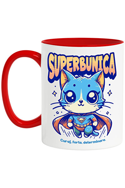 StoryGift Romania Cana Super Bunica, Supererou, Pisica Zburand, 330ml, Cerami...