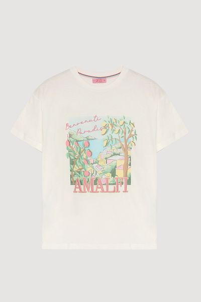 Quzu Lemon Tree Printed Amalfi Text T-Shirt Ecru